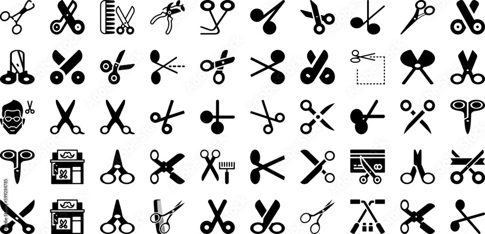 Scissor Icon Set Isolated Silhouette Solid Icons With Symbol, Icon ...