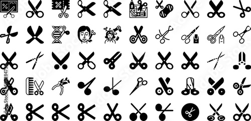 Scissor Icon Set Isolated Silhouette Solid Icons With Icon, Tool, Symbol, Vector, Line, Cut, Scissor Infographic Simple Vector Illustration