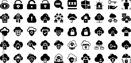 Security Icon Set Isolated Silhouette Solid Icons With Safety, Protection, Secure, Shield, Lock, Icon, Security Infographic Simple Vector Illustration