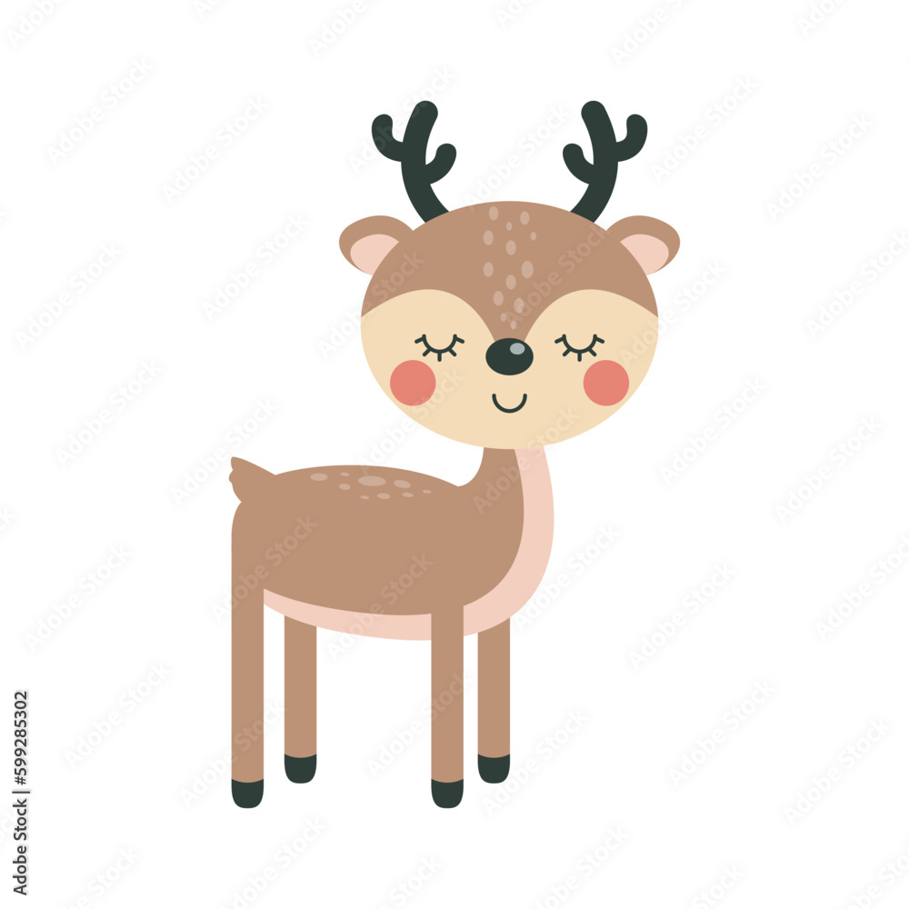 Fototapeta premium Cute funny deer flat style element icon isolated on white background vector illustration