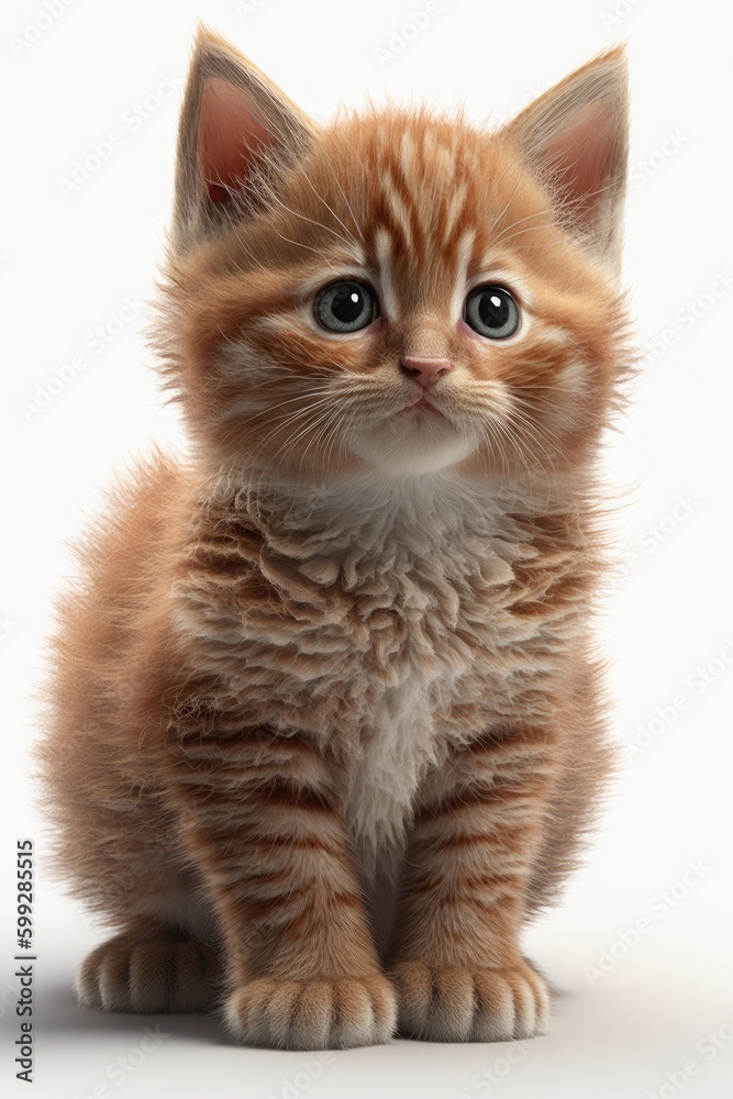 Adorable Ginger Kitten, fluffy orange kitty on a white background, generative ai
