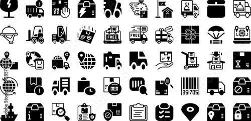 Shipping Icon Set Isolated Silhouette Solid Icons With Transportation, Symbol, Shipping, Set, Icon, Ship, Delivery Infographic Simple Vector Illustration