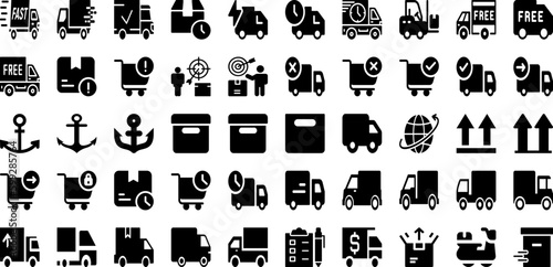 Shipping Icon Set Isolated Silhouette Solid Icons With Symbol, Icon, Set, Ship, Shipping, Delivery, Transportation Infographic Simple Vector Illustration