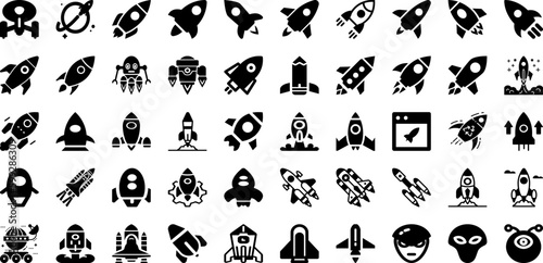 Spaceship Icon Set Isolated Silhouette Solid Icons With Rocket  Space  Vector  Icon  Spaceship  Symbol  Sign Infographic Simple Vector Illustration
