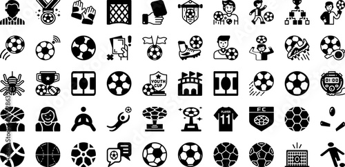 Soccer Icon Set Isolated Silhouette Solid Icons With Sport, Icon, Football, Ball, Symbol, Soccer, Goal Infographic Simple Vector Illustration