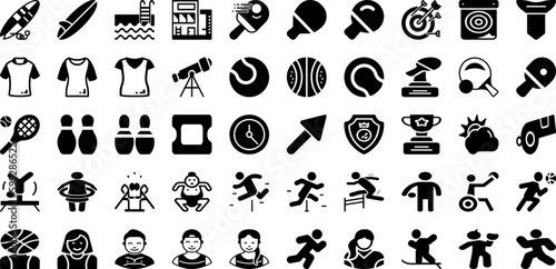 Sports Icon Set Isolated Silhouette Solid Icons With Football, Sport, Set, Symbol, Icon, Tennis, Vector Infographic Simple Vector Illustration