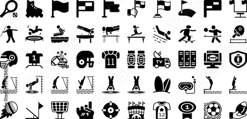 Sports Icon Set Isolated Silhouette Solid Icons With Icon, Sport, Symbol, Football, Set, Tennis, Vector Infographic Simple Vector Illustration