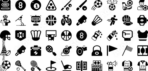 Sports Icon Set Isolated Silhouette Solid Icons With Football, Sport, Symbol, Tennis, Icon, Vector, Set Infographic Simple Vector Illustration