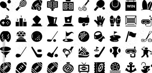 Sports Icon Set Isolated Silhouette Solid Icons With Icon, Football, Tennis, Sport, Vector, Symbol, Set Infographic Simple Vector Illustration