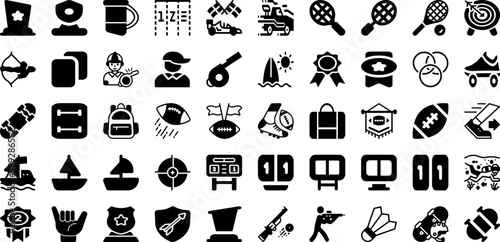 Sports Icon Set Isolated Silhouette Solid Icons With Icon, Sport, Symbol, Tennis, Set, Football, Vector Infographic Simple Vector Illustration