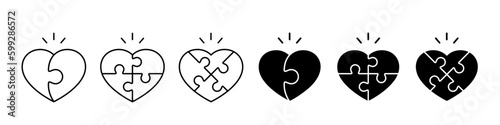 Set of puzzle heart shapes. Jigsaw heart symbol illustration