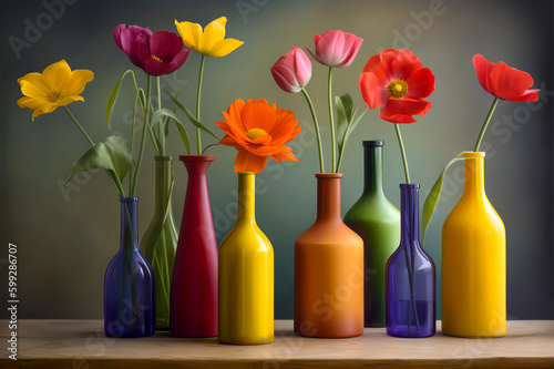 3D Blumen in Blumenvase und Flasche