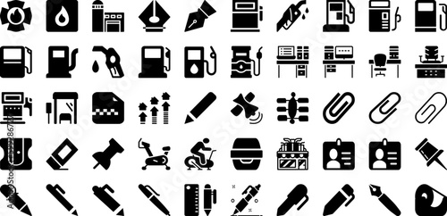 Station Icon Set Isolated Silhouette Solid Icons With Sign, Outline, Set, Station, Line, Icon, Symbol Infographic Simple Vector Illustration