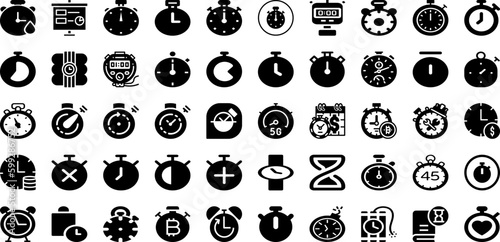 Stopwatch Icon Set Isolated Silhouette Solid Icons With Icon, Symbol, Vector, Watch, Stopwatch, Time, Timer Infographic Simple Vector Illustration