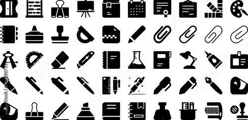 Stationery Icon Set Isolated Silhouette Solid Icons With Pencil, Vector, Set, Pen, Icon, Stationery, Symbol Infographic Simple Vector Illustration