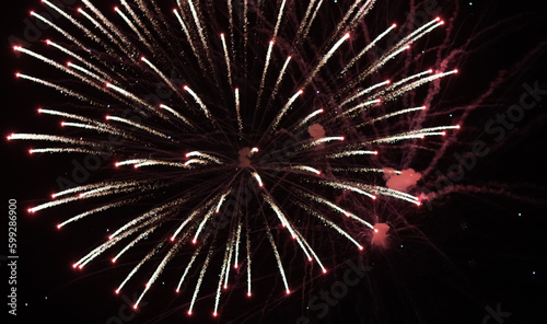 Fireworks close up photo. Fireworks light up the sky with dazzling display of various colors.