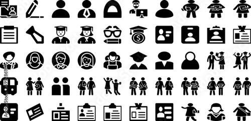 Student Icon Set Isolated Silhouette Solid Icons With University, School, Student, Icon, Study, Education, Vector Infographic Simple Vector Illustration