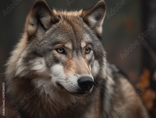 Captivating Gray Wolf in Nature, AI Generated Generative AI