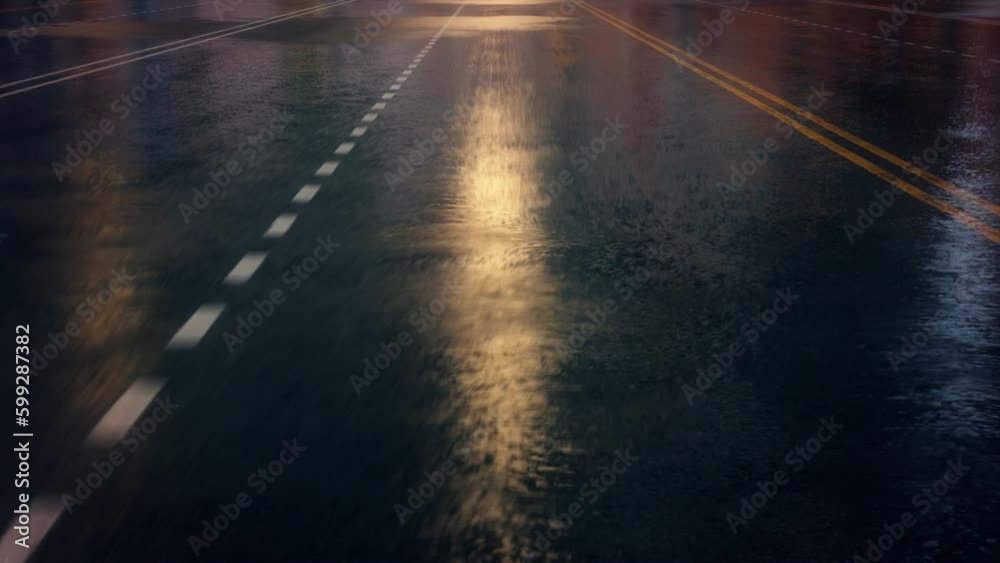 High Speed on a City Wet Road At Night - Loop Intro Logo Background
