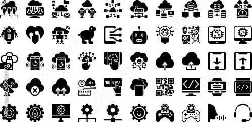 Technology Icon Set Isolated Silhouette Solid Icons With Icon, Tech, Technology, Illustration, Symbol, Internet, Vector Infographic Simple Vector Illustration