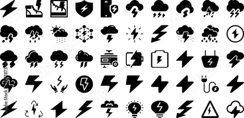 Thunder Icon Set Isolated Silhouette Solid Icons With Symbol  Sign  Icon  Vector  Thunder  Light  Storm Infographic Simple Vector Illustration