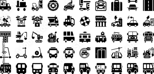 Transport Icon Set Isolated Silhouette Solid Icons With Travel, Set, Transport, Vector, Symbol, Icon, Transportation Infographic Simple Vector Illustration