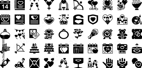 Valentines Icon Set Isolated Silhouette Solid Icons With Vector, Symbol, Love, Valentine, Heart, Decoration, Icon Infographic Simple Vector Illustration