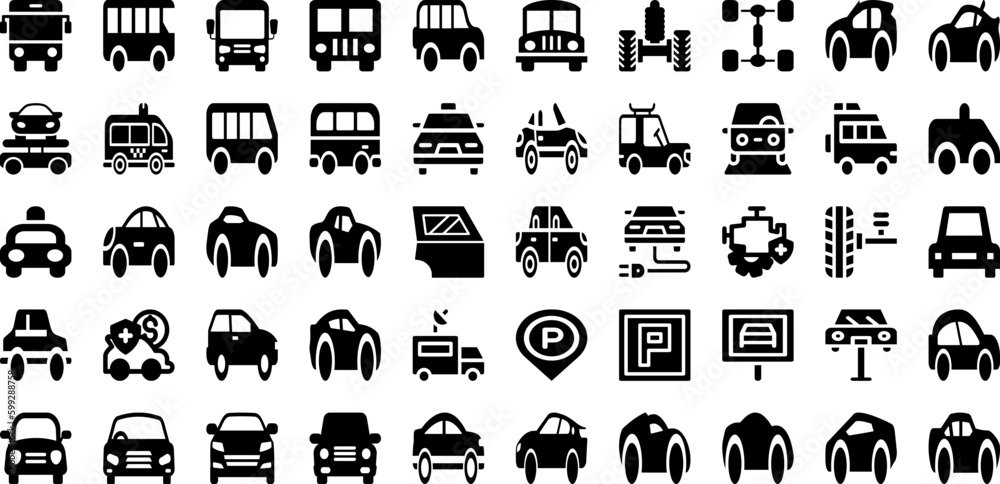 Vehicle Icon Set Isolated Silhouette Solid Icons With Symbol, Line, Icon, Vehicle, Transportation, Car, Transport Infographic Simple Vector Illustration