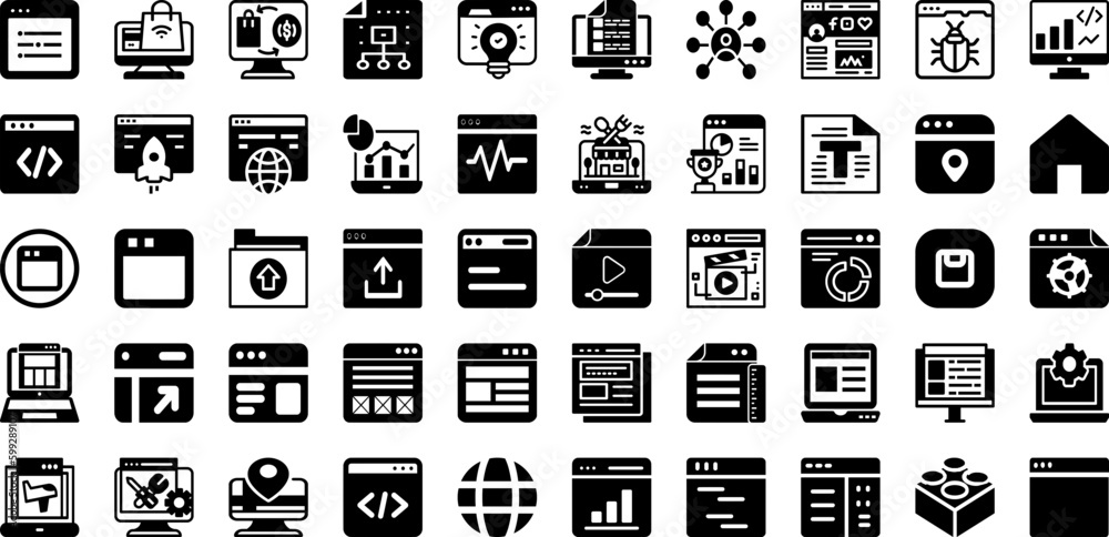 Website Icon Set Isolated Silhouette Solid Icons With Communication, Sign, Icon, Vector, Symbol, Web, Internet Infographic Simple Vector Illustration