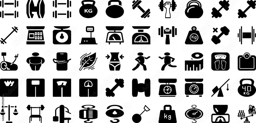Weight Icon Set Isolated Silhouette Solid Icons With Health, Icon, Weight, Symbol, Balance, Fitness, Vector Infographic Simple Vector Illustration