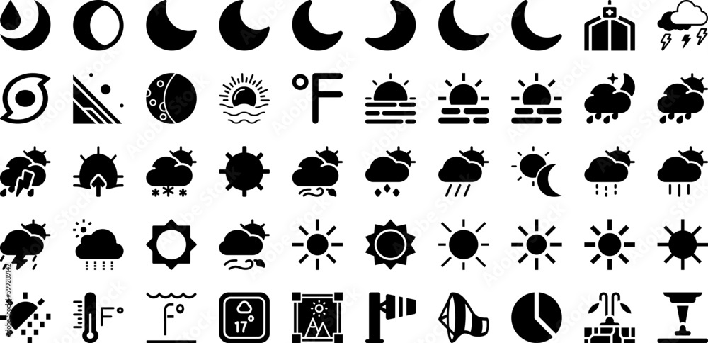 Weather Icon Set Isolated Silhouette Solid Icons With Weather, Sign, Vector, Set, Sky, Icon, Symbol Infographic Simple Vector Illustration
