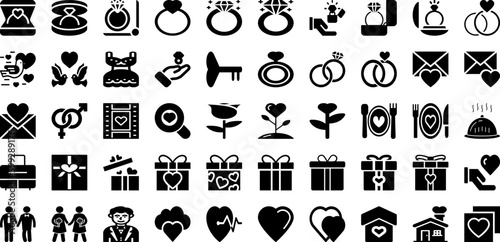 Wedding Icon Set Isolated Silhouette Solid Icons With Cake, Church, Bride, Heart, Love, Icon, Wedding Infographic Simple Vector Illustration