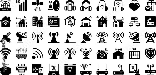 Wireless Icon Set Isolated Silhouette Solid Icons With Wireless, Web, Vector, Connection, Icon, Mobile, Technology Infographic Simple Vector Illustration