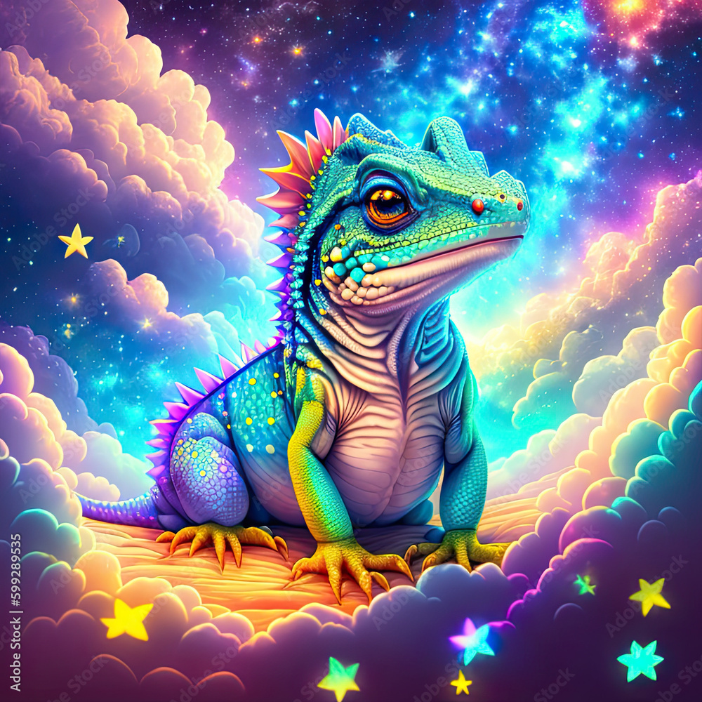 Enchanting Celestial Iguana On Clouds - Generated by Generative AI