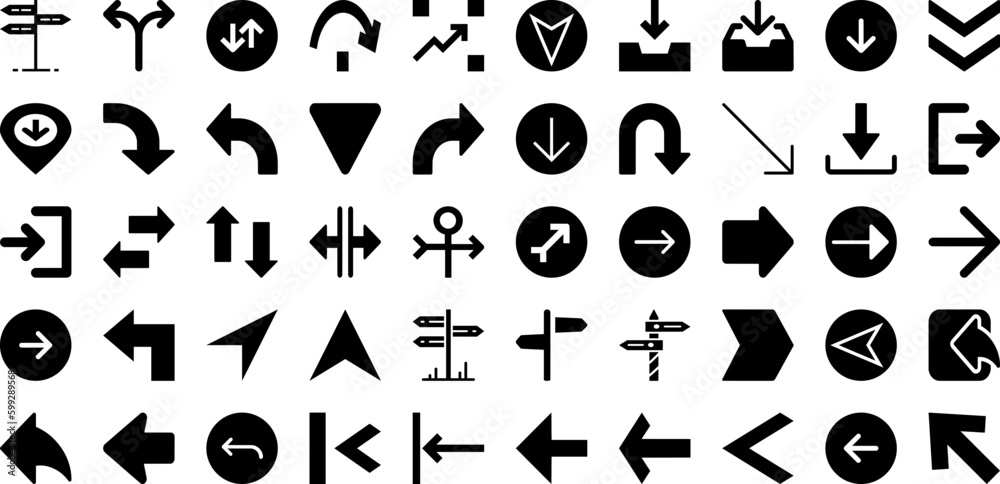 Arrow Icon Set Isolated Silhouette Solid Icons With Set, Sign, Arrow, Collection, Symbol, Icon, Vector Infographic Simple Vector Illustration