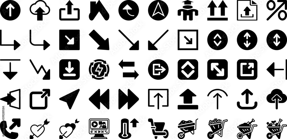 Arrow Icon Set Isolated Silhouette Solid Icons With Vector, Sign, Symbol, Collection, Arrow, Icon, Set Infographic Simple Vector Illustration