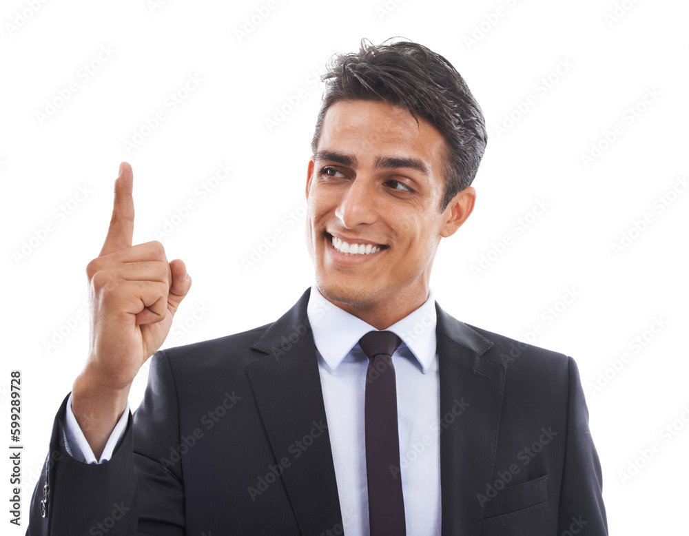 He plans on moving up - Career. A handsome young man pointing his finger up and smiling against a white background. He plans on moving up - Career. A handsome young man pointing his finger up and smiling against a white background.