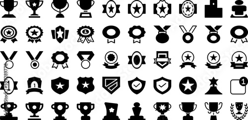 Fototapeta Naklejka Na Ścianę i Meble -  Award Icon Set Isolated Silhouette Solid Icons With Achievement, Prize, Award, Sign, Winner, Vector, Icon Infographic Simple Vector Illustration