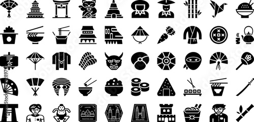 Asian Icon Set Isolated Silhouette Solid Icons With Design, Traditional, Set, Icon, Illustration, Vector, Asian Infographic Simple Vector Illustration