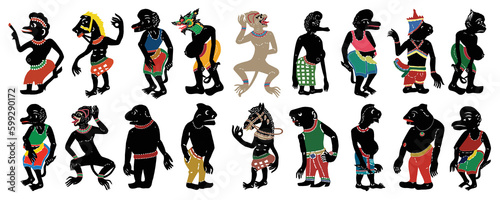 Nang Talung. Vector set of Thai shadow puppet traditional clothes.