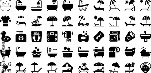 Bath Icon Set Isolated Silhouette Solid Icons With Outline  Vector  Sign  Icon  Water  Bath  Line Infographic Simple Vector Illustration