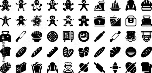 Bread Icon Set Isolated Silhouette Solid Icons With Illustration, Toast, Bread, Bakery, Vector, Icon, Food Infographic Simple Vector Illustration