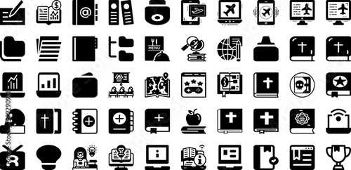 Book Icon Set Isolated Silhouette Solid Icons With Education, Illustration, Library, Learning, Book, Icon, Vector Infographic Simple Vector Illustration