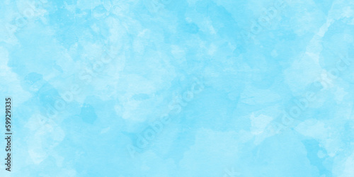 Abstract blurry and stained soft sky blue Classic hand-painted aquarelle watercolor background with watercolor splashes used as presentation, greeting, card, poster, template and invitation.
