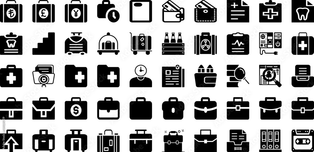Case Icon Set Isolated Silhouette Solid Icons With Sign, Outline, Document, Vector, Icon, Case, Business Infographic Simple Vector Illustration