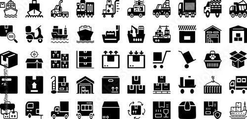 Cargo Icon Set Isolated Silhouette Solid Icons With Set, Icon, Cargo, Transportation, Delivery, Symbol, Shipping Infographic Simple Vector Illustration