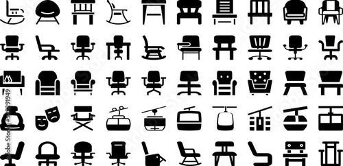 Chair Icon Set Isolated Silhouette Solid Icons With Illustration, Vector, Chair, Set, Icon, Symbol, Office Infographic Simple Vector Illustration