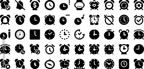 Clock Icon Set Isolated Silhouette Solid Icons With Sign, Icon, Clock, Graphic, Time, Vector, Symbol Infographic Simple Vector Illustration