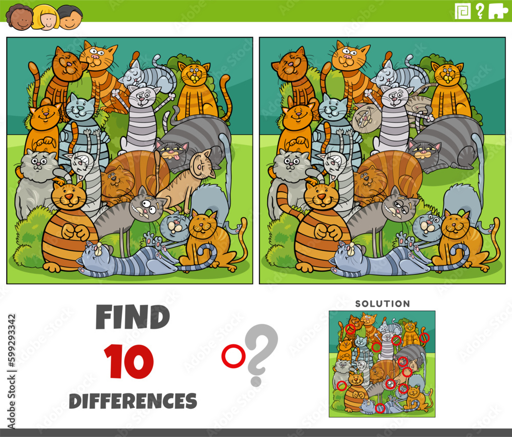 Fototapeta premium differences game with comic cats animal characters group