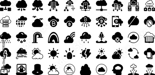 Cloud Icon Set Isolated Silhouette Solid Icons With Web, Vector, Icon, Cloud, Symbol, Technology, Internet Infographic Simple Vector Illustration